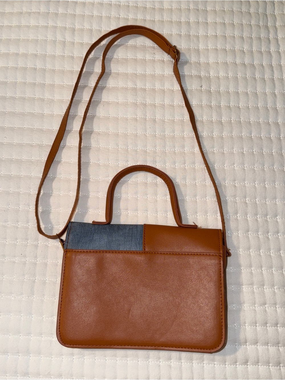 Women’s Two-Tone Brown and Blue Patchwork Crossbody Handbag - Picture 4 of 4
